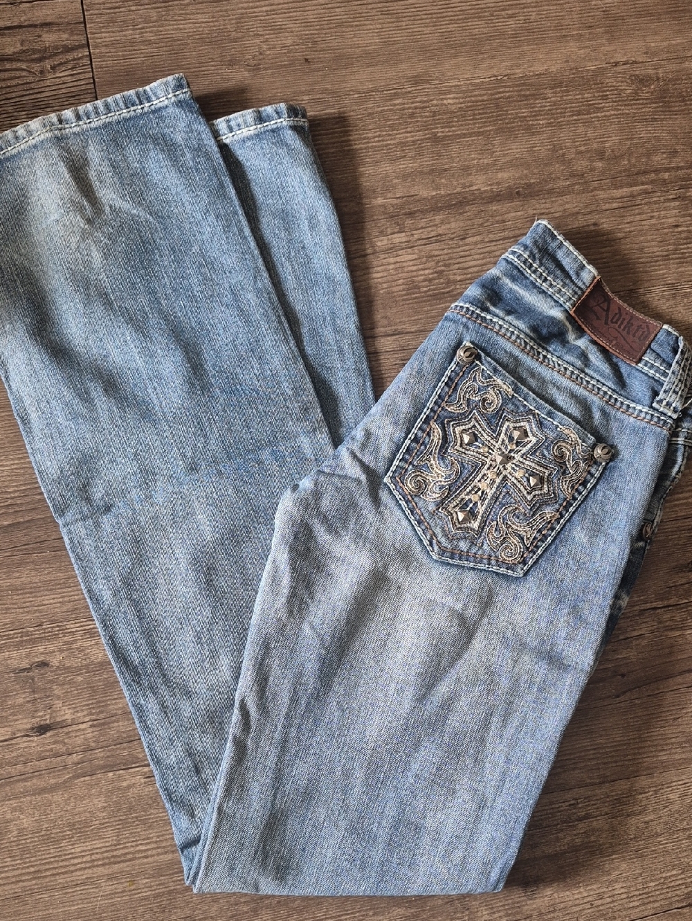 Adiktd,  Y2K !!Blue Denim Jeans with Leather Brand Patch